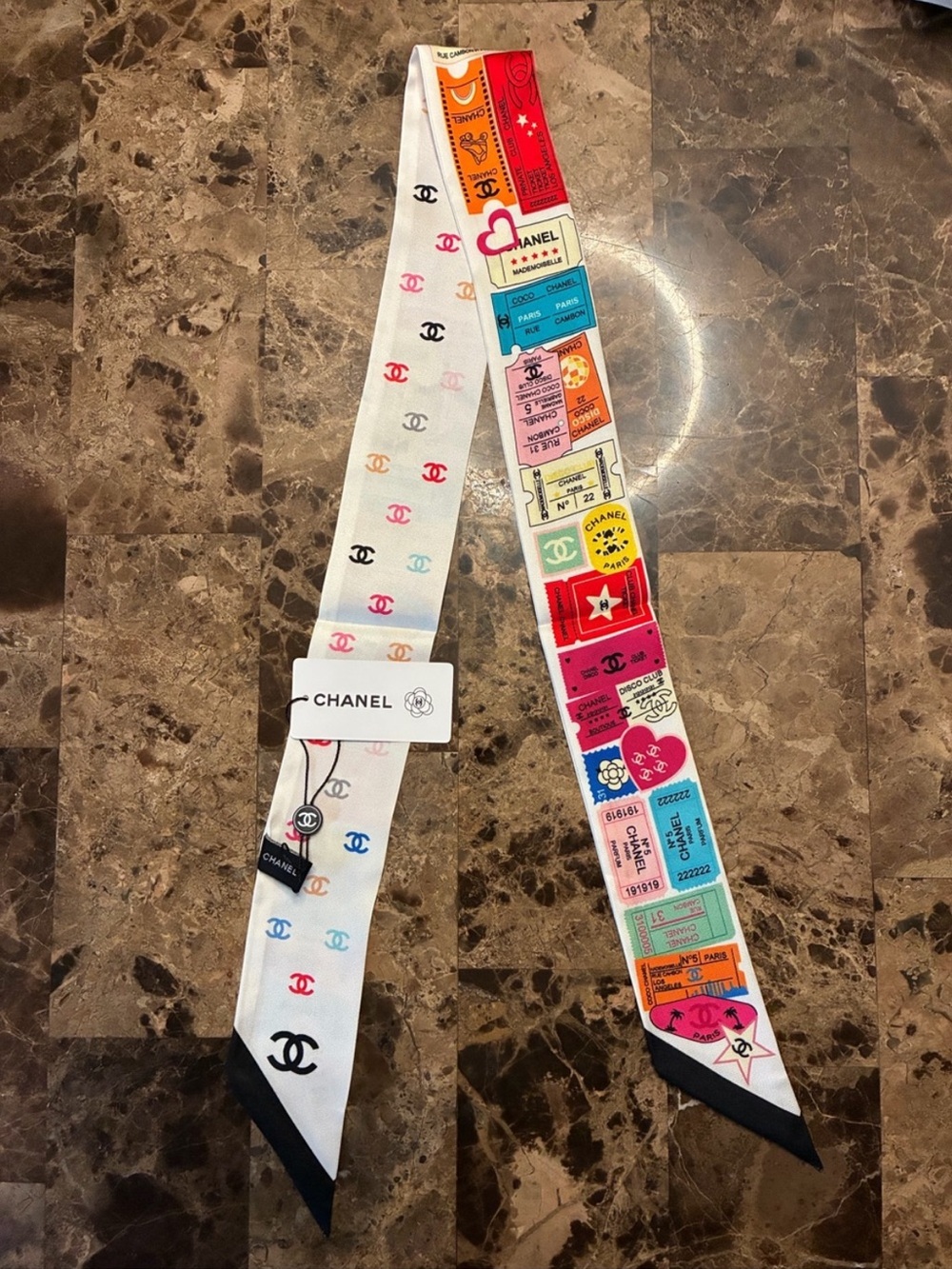 ChaneI Ticket Stub Twilly Letter Logo Colorful Scarf Fashion Statement Piece